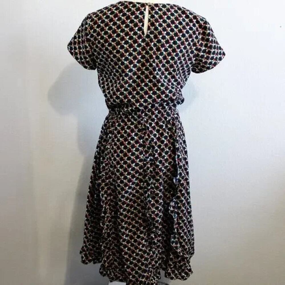 DownEast Multi Color Ruffle Dress Geometric Pattern Size S Keyhole Back - Picture 6 of 10